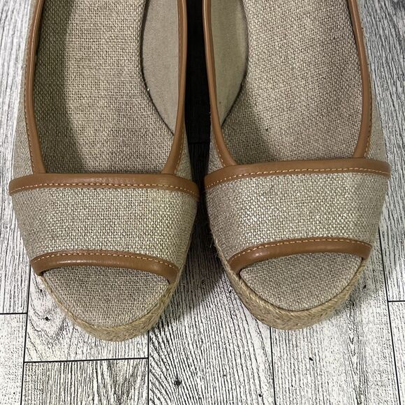 TORY BURCH MAJORCA Logo Wedge Espadrille Shoes Womens 8 EU 38 Plata Tan Metallic - Picture 9 of 17
